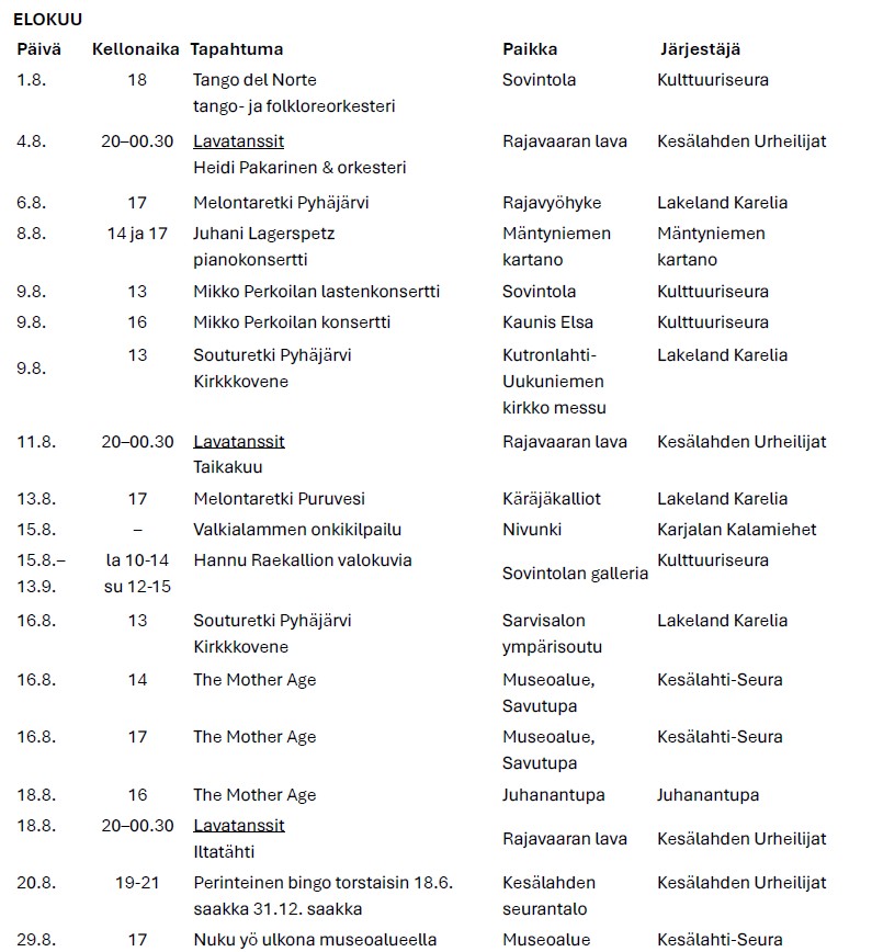 Kuvassa on Kesälahden pitäjän tapahtumia kesällä 2026