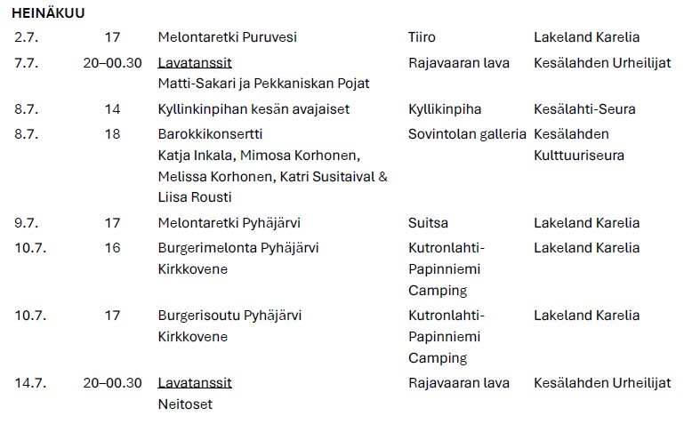 Kuvassa on Kesälahden pitäjän tapahtumia kesällä 2026
